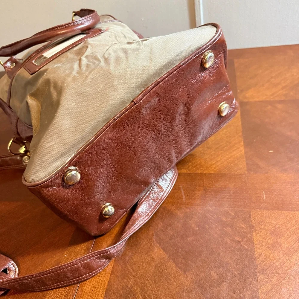 Vintage John Weitz Carry On Luggage Bag Brown Tan Canvas Duffel Shoulder Strap